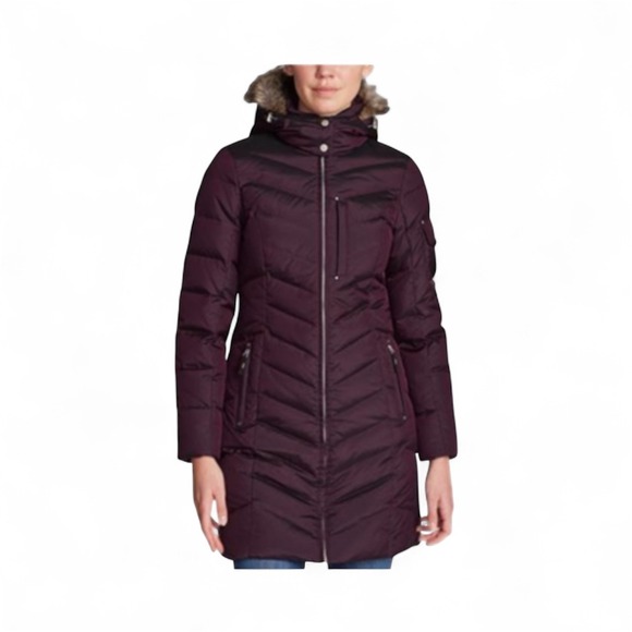 Eddie Bauer Women's 650 Fill‎ Goose Down Puffer Jacket Burgundy Zip Size Large - Picture 2 of 16
